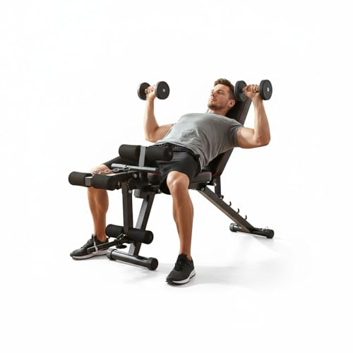 Hantelbank Verstellbar 200kg, Multifunktionale Trainingsbank für Zuhause Ganzkörpertraining, Bauchtrainer Schrägbank Flachbank Bauchmuskelbank Fitnessgeräte sit up bank mit beincurler und beinstrecker