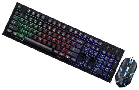 Ensemble Clavier Souris Gamer Filaire USB Lumineux 104 Touches Noir | Plastique Résistant, Design sans Conflit, 1 Set, Usage Café et Maison, pour Joueur