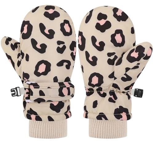 Générique Gants vélo enfant imperméables avec attache et motif léopard, doublure polaire, pour sports ski d'hiver, pour garçons et filles 1 à 10
