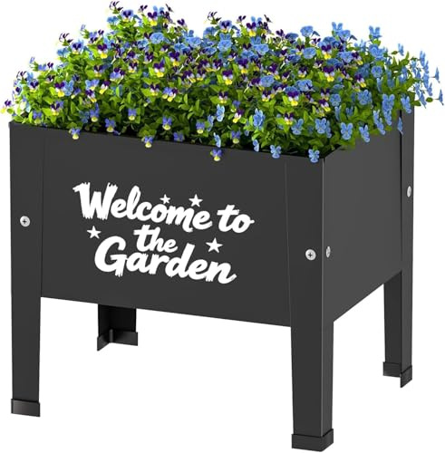 Balkon Hochbeet, Pflanzkasten & Blumenkasten, Pflanzbeet Kräuterbeet Blumenbeet, 41 x 31 x 35 cm, Frühbeet und Gewächshaus für Balkon Garten Terrasse, Schwarz + Weiß