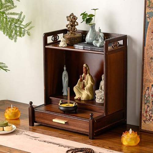 Hltdzer Persönlicher Schrein Meditationstisch mit Ablageebene und Glückwolken Skulptur Handgefertigter Buddhistischer Altartisch-Schrank für Kleine Räume(40*32.5*47cm/15.7*12.8*18.5in-a)