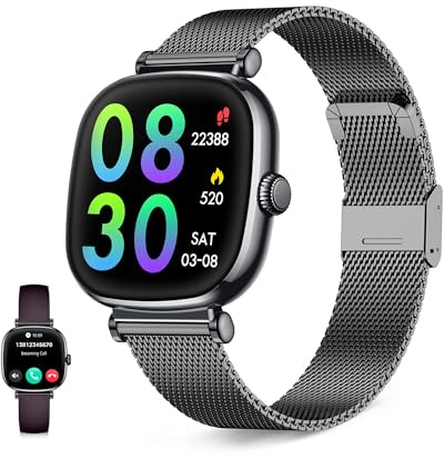 KSIX Iria Go Smartwatch Mujer, Pantalla AMOLED 1.70, Autonomía 4 días, Modos Deporte y Salud, Notificaciones, Llamadas, Asistente de Voz, 2 Correas Metal Negra y Silicona Morada