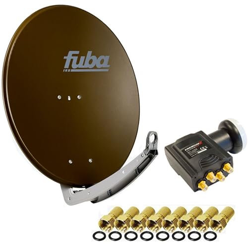 Antenne Fuba 74x84 cm Alu Braun DAA 780 + Premium X Deluxe Quad LNB 0,1 dB + 8X F-Stecker