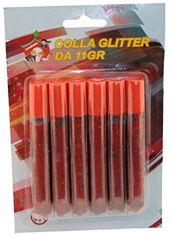 Blister colla glitter 6 penne 10,5ml rosso Cwr