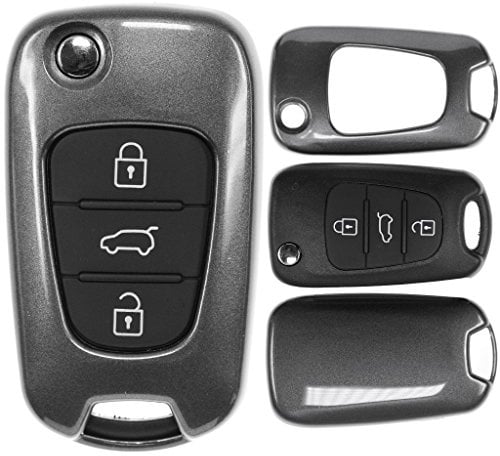 Klapp Schlüssel Cover Hülle für Hyundai i30 ix20 ix35 Kia Soul Sportage Ceed/Farbe: Metallic Grau