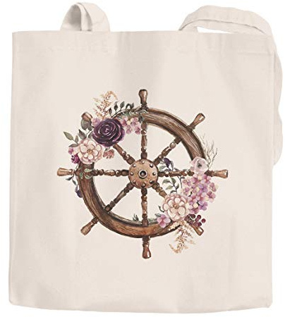 Autiga Jutebeutel Steuerrad Blumen Wasserfarben Watercolor Baumwolltasche Stoffbeutel natur 2 lange Henkel