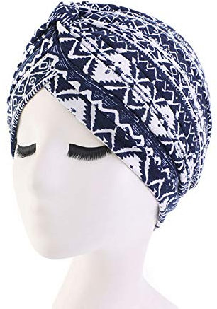 TININNA Ethno-Mütze, Baumwolle, indisch, Turban, Muslim, elastisch, bedruckt, Turban, Hüte, Damen, Bandana, Krebs, Chemo, Haarausfall, Sleepyhead, Marineblau