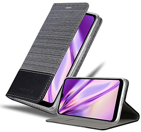 Cadorabo Hülle kompatibel mit WIKO View 3 LITE aus Premium Jeans und Kunst Leder Flip Klappbare Stoßfeste Magnetische [Standfunktion] [Kartenfächern] Cover Hülle für WIKO View 3 LITE Tasche in Grau