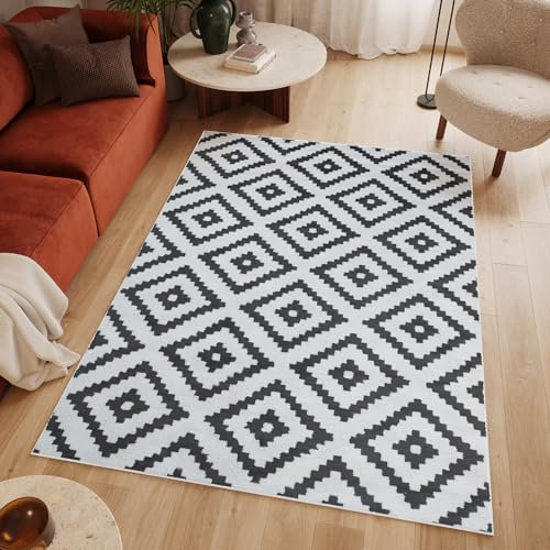 TAPISO Luxury Teppich Kurzflor Weiß Grau Modern Design Geometrisch Marokkanisch Gitter Karo Muster Schlafzimmer Wohnzimmer ÖKOTEX 300 x 400 cm
