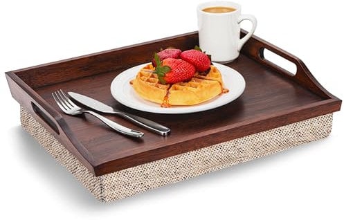 Rossie Home Bamboo Bed Tray Lap Desk with Detachable Cushion, Serving Tray - Java - Fits up to 15.6 Inch Laptops - Style No. 76102