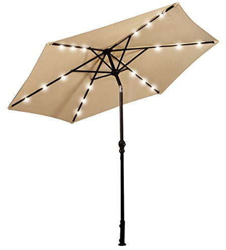 RELAX4LIFE Ombrellone da Giardino 3m/2,7m con Luci LED, Ombrellone da Esterno per Protezione Solare UV e Pioggia, Ombrellone Parasole per Terrazza, Balcone, Spiaggia e Giardino (Beige, Dia. 2,7M)