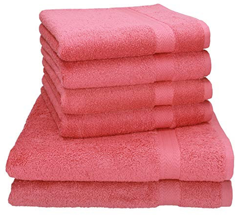 Betz Premium Handtuch-Set - 6 teiliges Handtücher-Set - 2X Duschtücher - 4X Handtücher - 50x100 cm - Himbeere