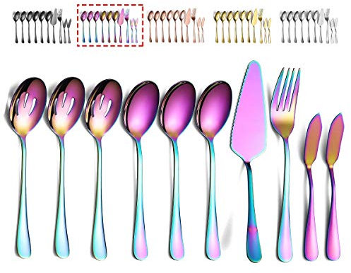 Ensemble de Couverts de Service 10 Pièces, Kyraton Ensemble D'ustensiles de Service en Acier Inoxydable,cuillères de service, cuillères à fente, fourchette de service