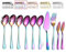 Kyraton Rainbow Cutlery Serving Spoons Set of 10 Pieces, Serving Utensils, Serving Set Include 3 Serving Spoon, 3 Slotted Spoon, 1 Serving Fork, 1 Cake Server, 2 Butter Knife Spreaders