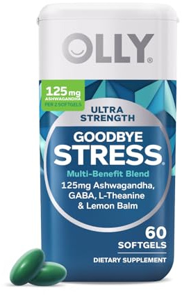 OLLY Ultra Strength Goodbye Stress Softgels, GABA, Ashwagandha, L-Theanine and Lemon Balm, Stress Relief Supplement - 60 Count