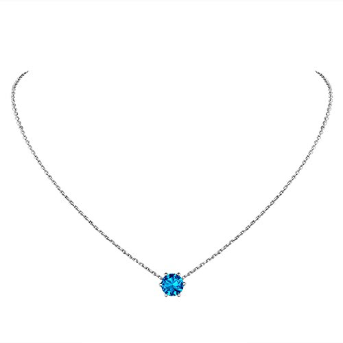 Suplight Damen Runde Anhänger 925er Silber synthetische Türkis Geburtsstein von Dezember Halskette Mondstein Kette mit blauem Zirkonia Minimalist Bergkristall Schmuck Accessoire für Ehefrau Freundin