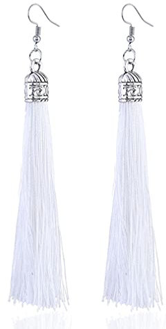 YAZILIND Quaste Ohrringe Bohemian Ethnic Style Angelhaken Baumeln Ohrring Frauen Mädchen Ohrschmuck (Weiß)