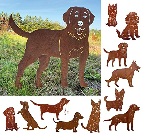 Gartenfigur Hund Bernhardiner 60x60cm Gartenstecker Edelrost Gartendeko Wetterfest Rost Metall Rostfigur Hunde Figur Tier von Steinfigurenwelt