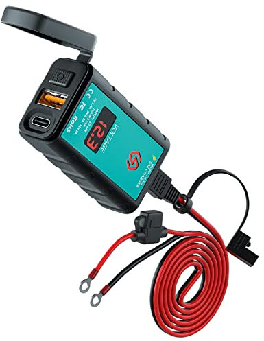 Kriogor QC3.0 USB Motorrad Steckdose und Type C USB-Anschluss mit Voltmeter + EIN/Aus Schalter + 1,4m SAE zu O-Ring Steckern mit 10A Sicherung, Wasserdicht KFZ Ladegerät für 12V Boots SUV