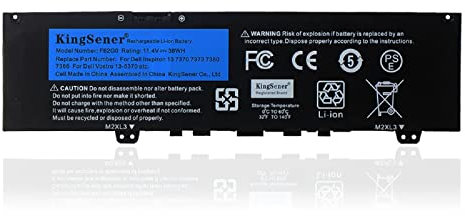 KingSener F62G0 Batterie pour Dell Inspiron 13 7370 7373 7380 7386 P83G P87G P91G Vostro 13 5370 D1525S D1505G R1605S RPJC3 39DY5 F62GO CHA01 11.4V 38WH