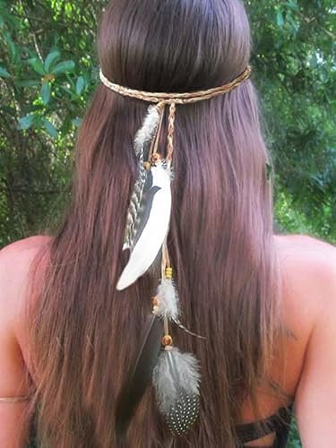 Fashband Indisches Feder-Stirnband, Boho, Hippie-Kopfschmuck, mehrlagiger Tribal-Kopfschmuck, indisches Festival, Party, Haarschmuck für Frauen und Mädchen