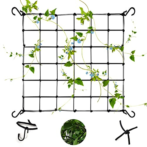 Pflanzennetz Scrog Netz Grow Netz, Elastische Pflanzen Netz mit 4 Haken, Hydrokultur Growroom Scrog Net Zelt Pflanzenstütznetz Elastisches Gartennetze Hakengitter Rankgitter (80X80CM)