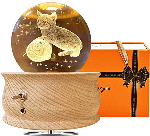 JOIENDY Spieluhr mit Kristallkugel 360°Rotation Base 3D Kristallkugel 70mm Kugelglas Geschenk für Weihnachten Geburtstag Mutter Valentinstag Dekoration
