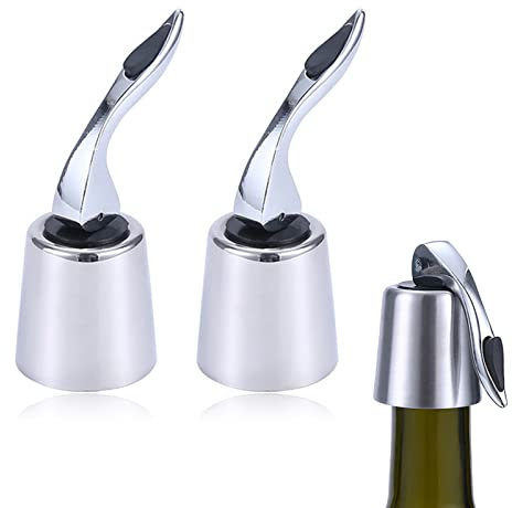 NAMIS Bouchon Champagne Garde Bulles 2pcs Bouchon Bouteille Vin Universel Pas de Fuite Bouchon de Bouteille de Vin Réutilisable Acier Inoxydable pour Conserver la Fraîcheur du Vin ou du Champagne