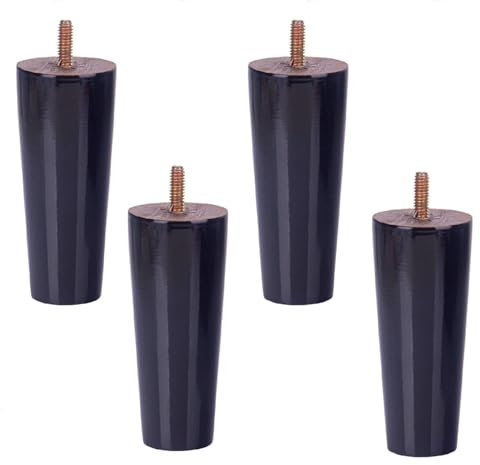 10 cm / 4 Inch Wooden Furniture Legs Set 4 PCS Cone Shaped Oak Wood Furniture Replacement Feet Legs with Mounting Plate & Screws for Sofa TV Cabinet Bed Dining Table Couch Cabinet Chair - Black