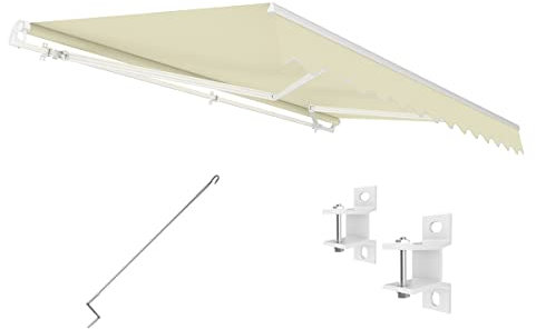 Eclipse Gelenkarmmarkise Economy 3x2,5m mit Handkurbel Markise Sonnenschutz Balkon Terrassenüberdachung Markisenstoff 280g/m² Polyester (PE) inklusive UV-Schutzfaktor 50+, Markisentuchfarbe: Beige