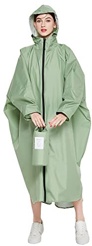 Gaga city Wasserdichter Poncho Regenmäntel für Damen Unisex mit Tasche vorne Lange Ärmel mit elastischen Bündchen, Druckknopf am Saum zum Grün