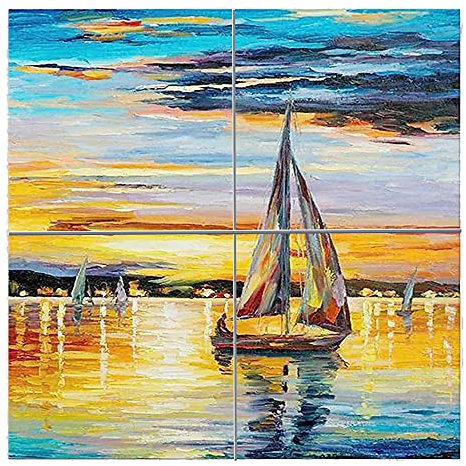 Napolamp Quadro Mosaico di 4 mattonella in Ceramica di cm. 15x15 con Stampa Paesaggio 6 nello Stile Mediterraneo Misura Mosaico cm. 30x30