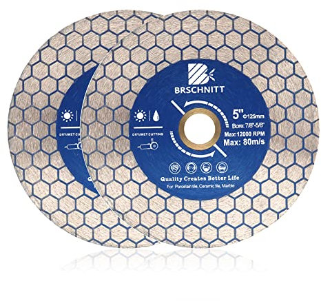 Diamant Trennscheibe 125mm - BRSCHNITT Doppelseitig zum Schneiden und Schleifen Granit Marmor Fliese Natursteine (2 Stück).
