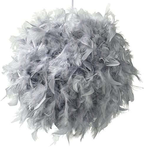 ESSENCE Lichter, Flauschiger Feder-Lampenschirm, Feder-Lampenschirme, Decke, Anhänger, Tisch- und Stehlampe, geeignet für Wohnzimmer, Dekoration Schlafzimmer, Party und Hochzeitsdekoration, 40cm Grau