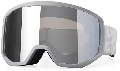 EXP VISION Skibrille für Damen und Herren, Snowboard Brille Schneebrille OTG 100% UV-Schutz Skibrille für brillenträger, Anti-Nebel Snowboard Brille Ski Goggles (Grauer Rahmen Silber)
