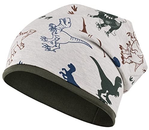 Mütze Junge Übergang Stoffmütze Beanie Kindermütze Baby Allover-Print Monster Dinosaurier, Größe: 50-52, Farbe: Ecru