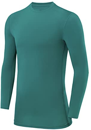 PowerLayer Kids Base Layer Long Sleeve Compression Shirt. Lightweight and Moisture Wicking Thermal Top for Football, Rugby, Soccer and Gym for Boys - Carmine Green (Boys), 12-14 Years
