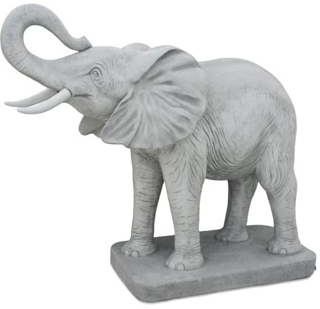 gartendekoparadies.de Statue Elefant auf Stabiler Bodenplatte, Steinfigur, H. 156 cm, 950 kg, Grau, frostsicher aus Steinguss für Außenbereich