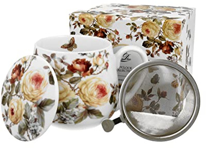 DUO FLORAL Fassbecher 430 ml ZAHRA mit Teesieb, New Bone China Porzellan