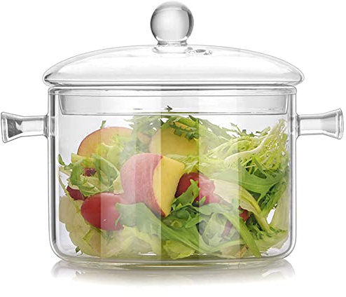 Glas-Kochtopf - 1,7 l/1,6 l Glas-Stielkasserolle hitzebeständiges Borosilikatglas, handgefertigtes Kochgeschirr-Set für Herdplatten, sicher für Nudeln, Suppe, Milch, Tee, Salat (1,7 l)