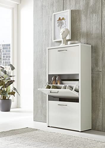 BMG Möbel Schuhkipper »Siena« (Schuhschrank Schuhregal Schrank Garderobe, 3 Klappen), Metallgriffe, 18 Paar Schuhe (Weiß/Weiß Hochglanz)