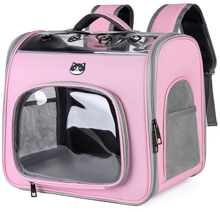 ALLSOPETS Katzenrucksack für Große Katzen und Kleine Hunde, Atmungsaktiver Haustieren Rucksack mit Frontöffnung und Sicherheitsleine, Ideal für Reisen Wandern und Spaziergänge (Blütenrosa)