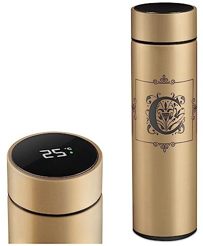 Maverton Mug Isotherme personnalisé pour femmes - Tasse en inox avec Afficheur de température LED - Thermos avec gravure pour maman - amie - pour anniversaire - original - Initiale
