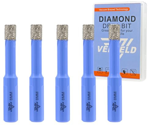 VENJELD Punte Trapano Diamantate 8mm 5 Pezzi Punte per Piastrelle Porcellana Ceramica Marmo Granito - Gambo a Triangolo con Custodia