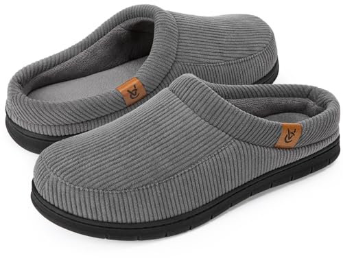 VeraCosy Pantofole a mocassino da uomo in velluto a coste memory foam scarpe da casa,Grigio Freddo,42-43 EU
