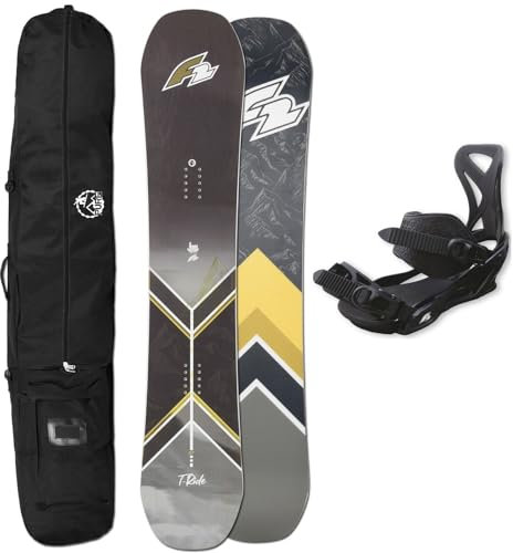 F2 Herren Freestyle Snowboard T-Ride Wood 151 cm + F2 Sonic BINDUNG GR. L + Bag