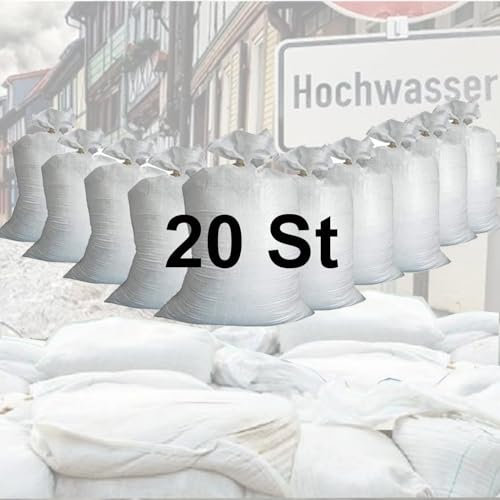 20x Brandengel® Hochwasser Sandsäcke inkl. Verschlussband 40x60cm PP THW Feuerwehr Bund Hochwassersäcke Sandsack zum befüllen Beschwerung Wassersperre wiederverschließbar unbefüllt