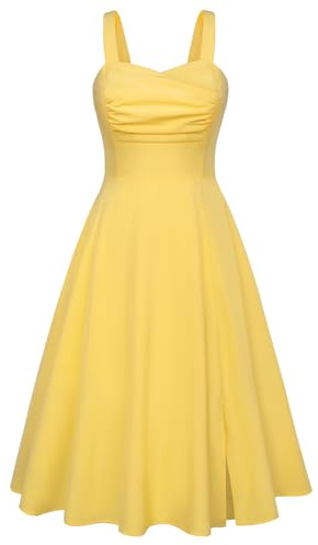Women 1950s Vintage Dress Summer Sleeveless Midi Birthday Party Swing Dress Yellow M