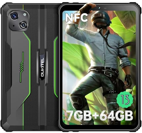 OUKITEL RT3 Tablet Rugerizada 8 Pulgadas, 7GB+64GB Octa-Core 1TB Ampliable Rugged Tablet Android 13, Batería 5150mAh, 16MP+8MP Cámara Tablets PC, Soporte 4G Dual SIM/NFC/Face ID/BT 5.3/OTG, Verde