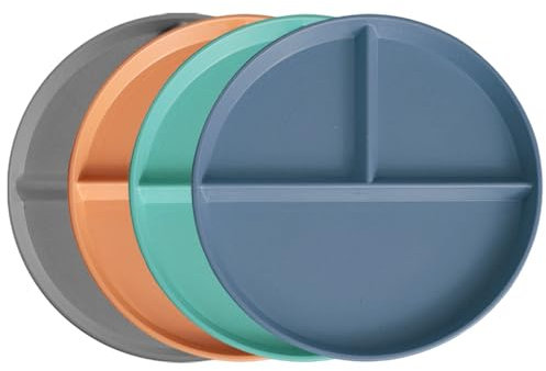 sukevitor 4 Pack Divided Plates, Compartment Plates Three Divided Round Plate Portion Control Plate for Adult Weight Loss